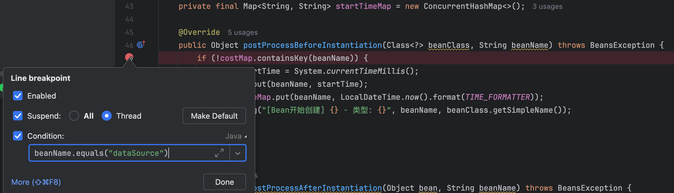 IDEA 调试 - doCreateBean 断点位置